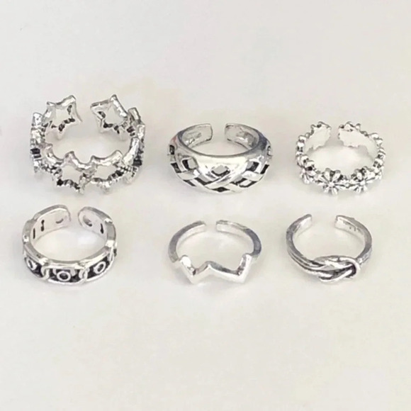 6 Pack Piece Silver Tone Adjustable Toe Rings E NWT - Picture 1 of 1